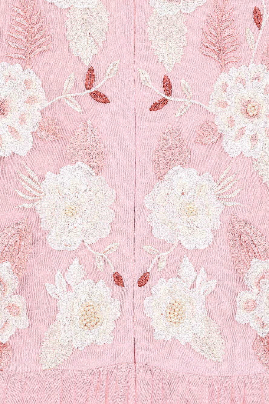 Merida Pink Floral Embroidered Maxi Dress 