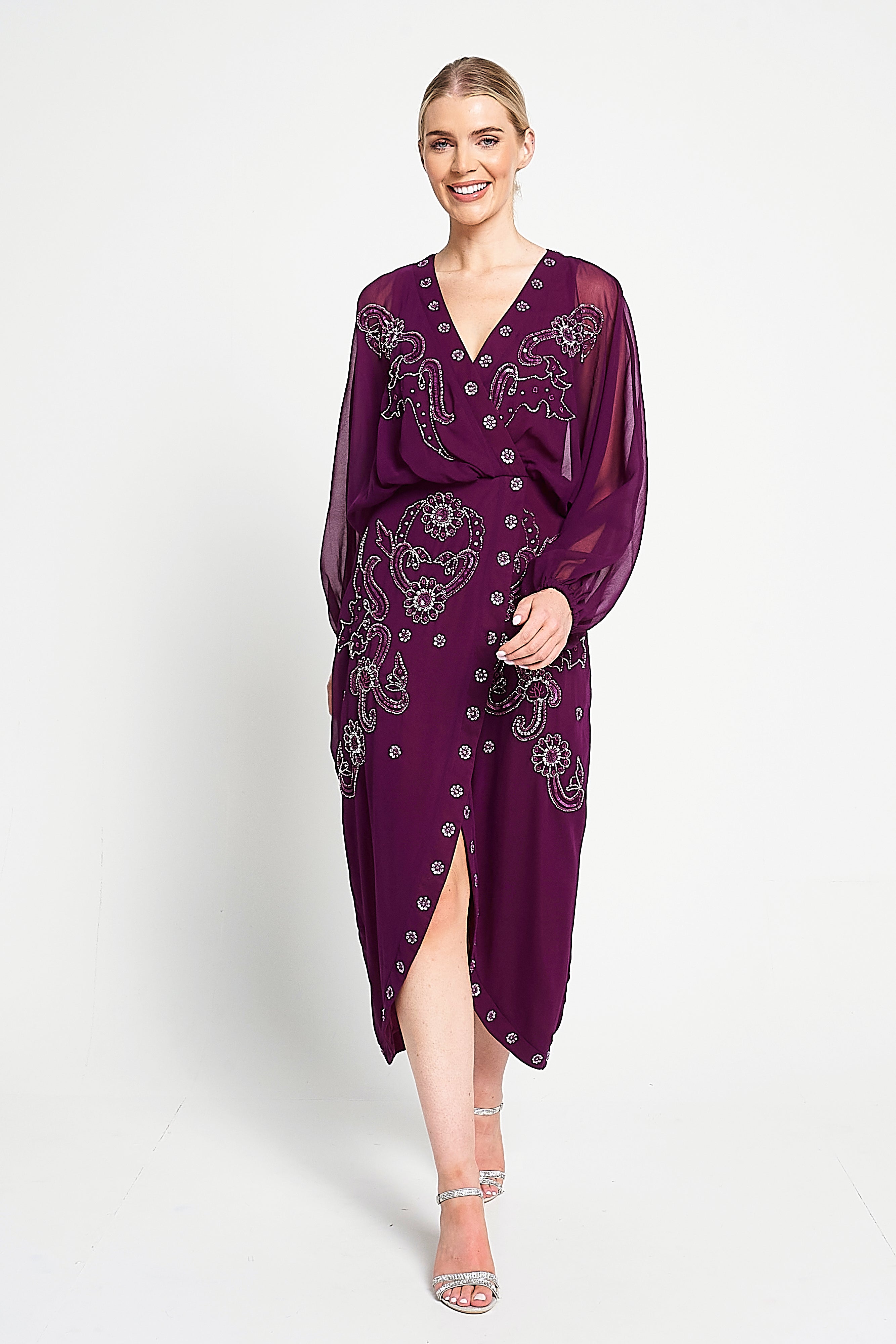 Michelle Purple Embellished Midi Dress