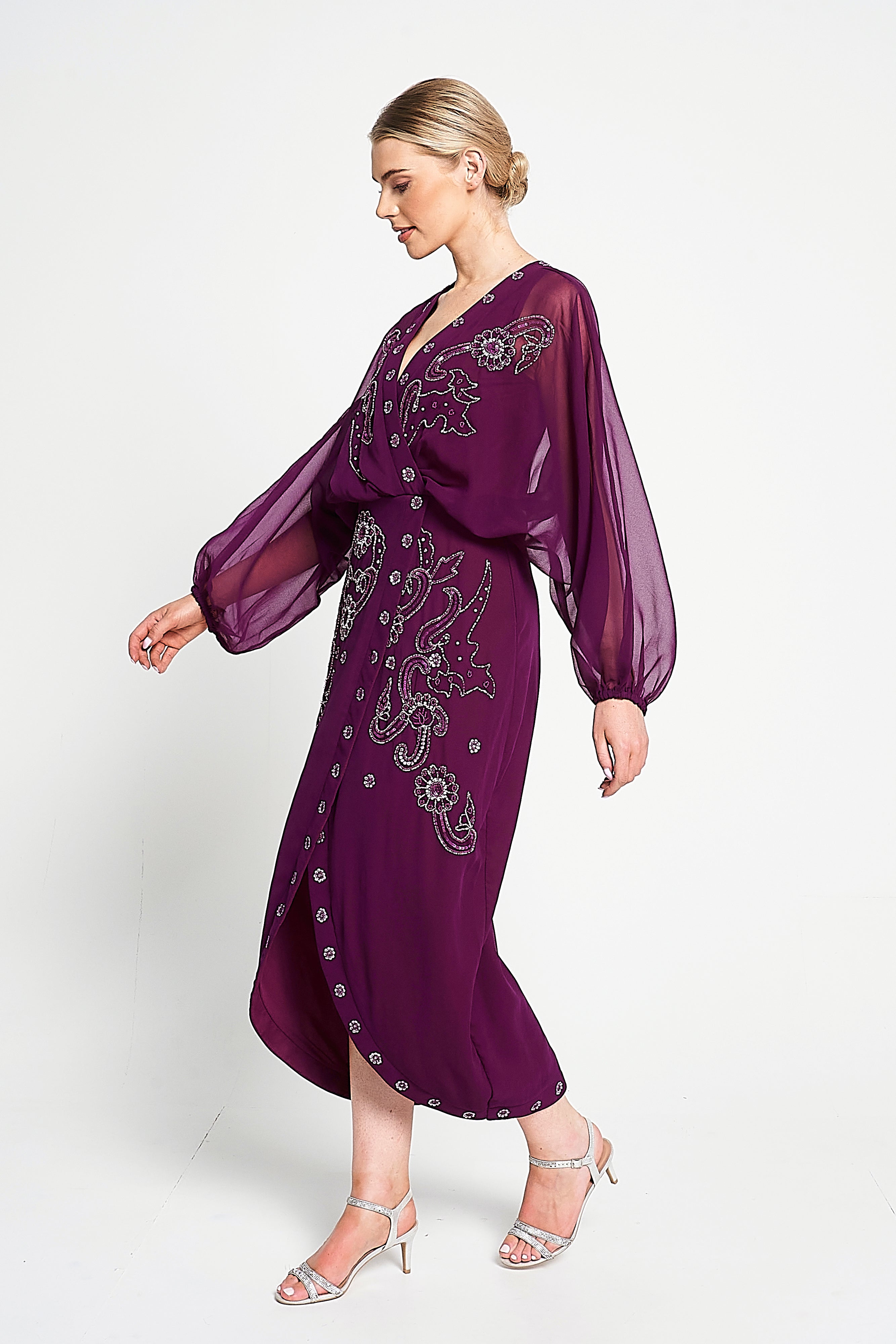 Michelle Purple Embellished Midi Dress