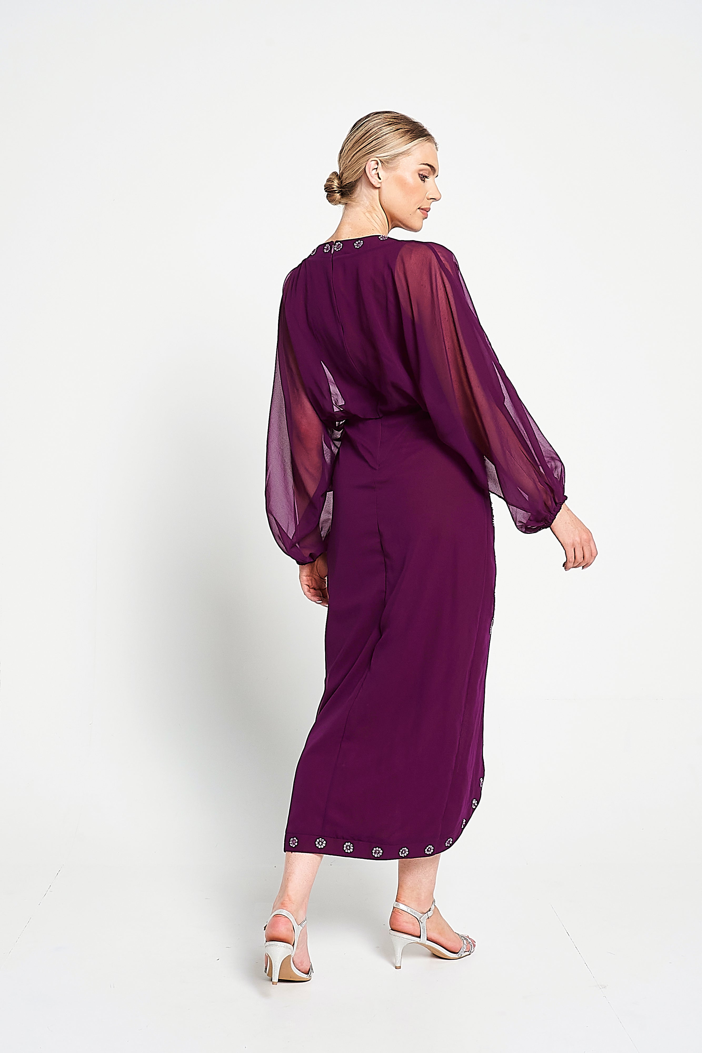 Michelle Purple Embellished Midi Dress