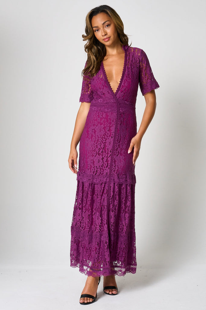 Mila Purple Lace Maxi Dress – Frock and Frill
