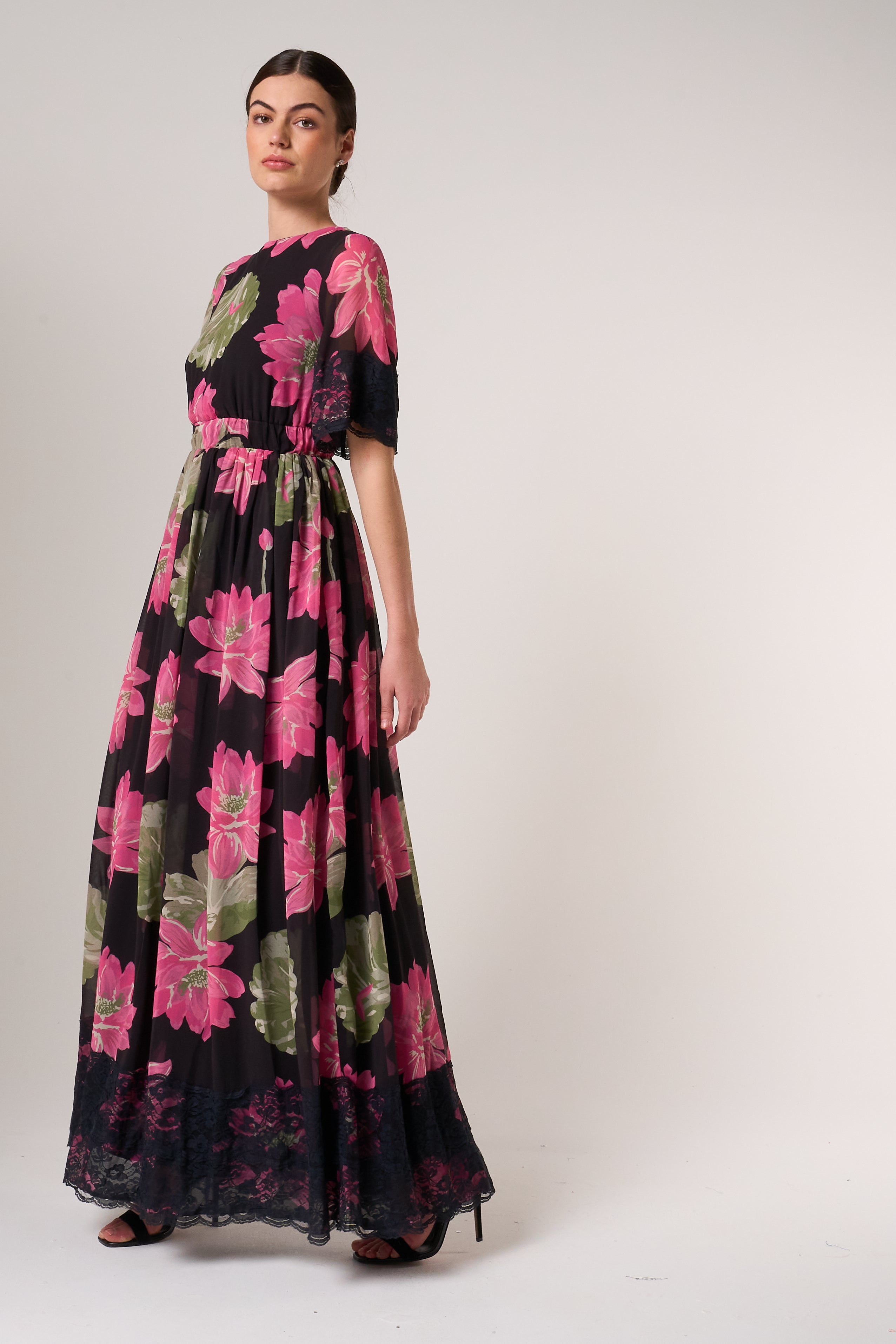 Milena Black Floral Print Maxi Dress