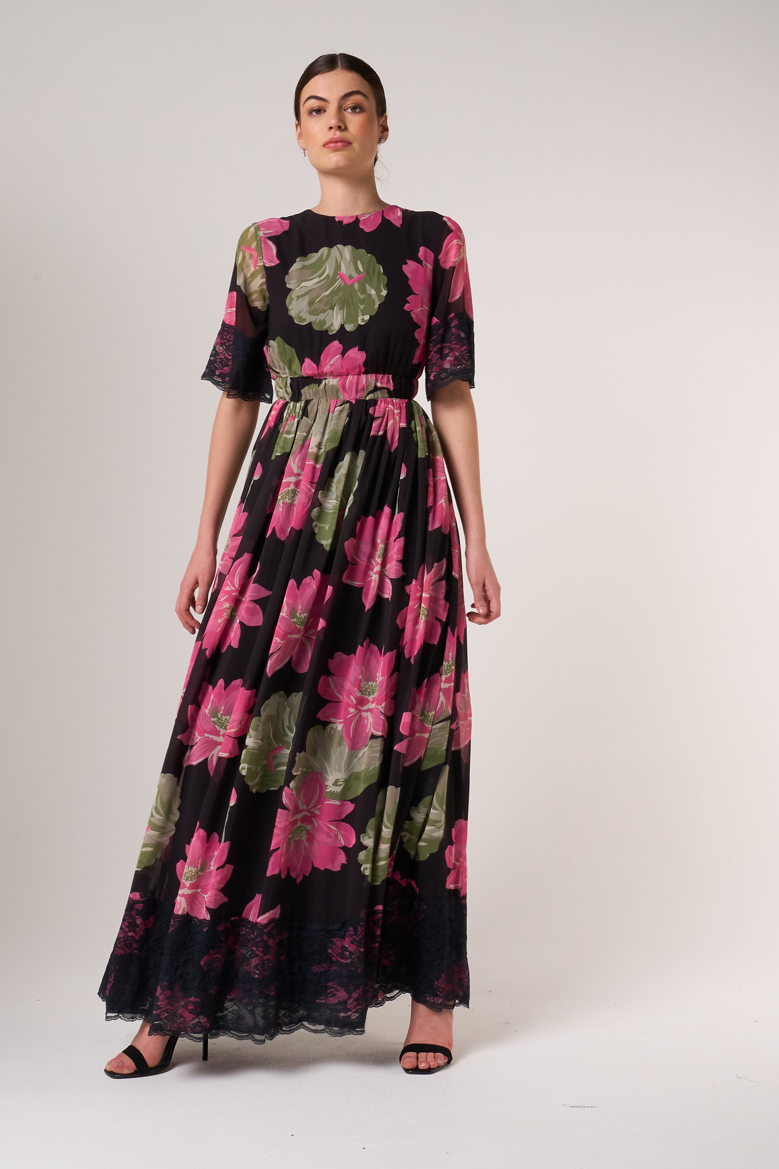 Milena Black Floral Print Maxi Dress