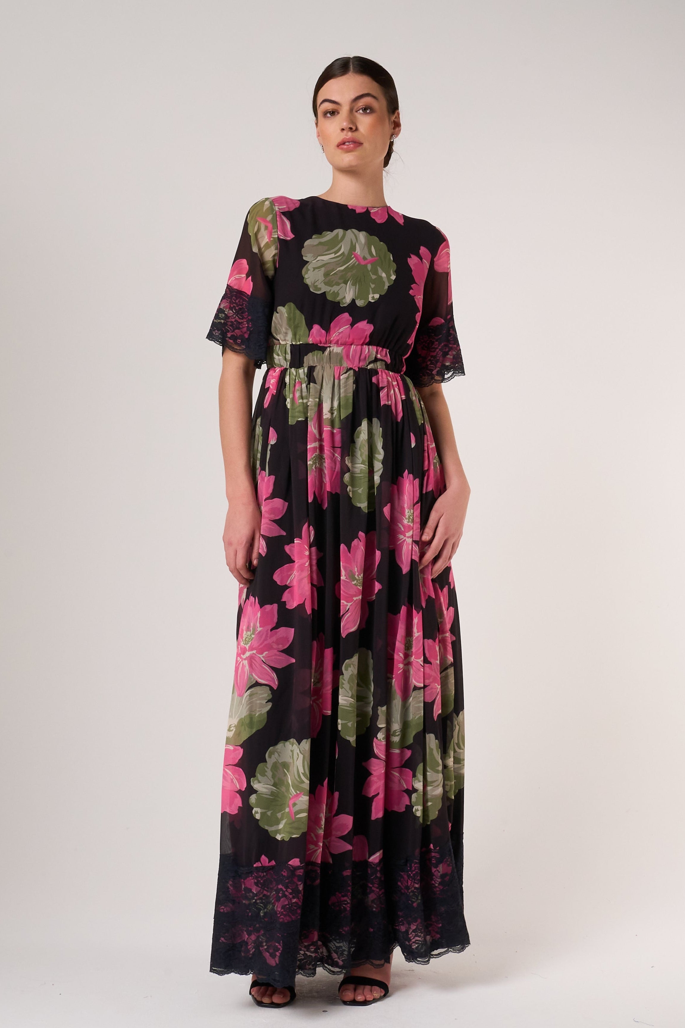 Milena Black Floral Print Maxi Dress