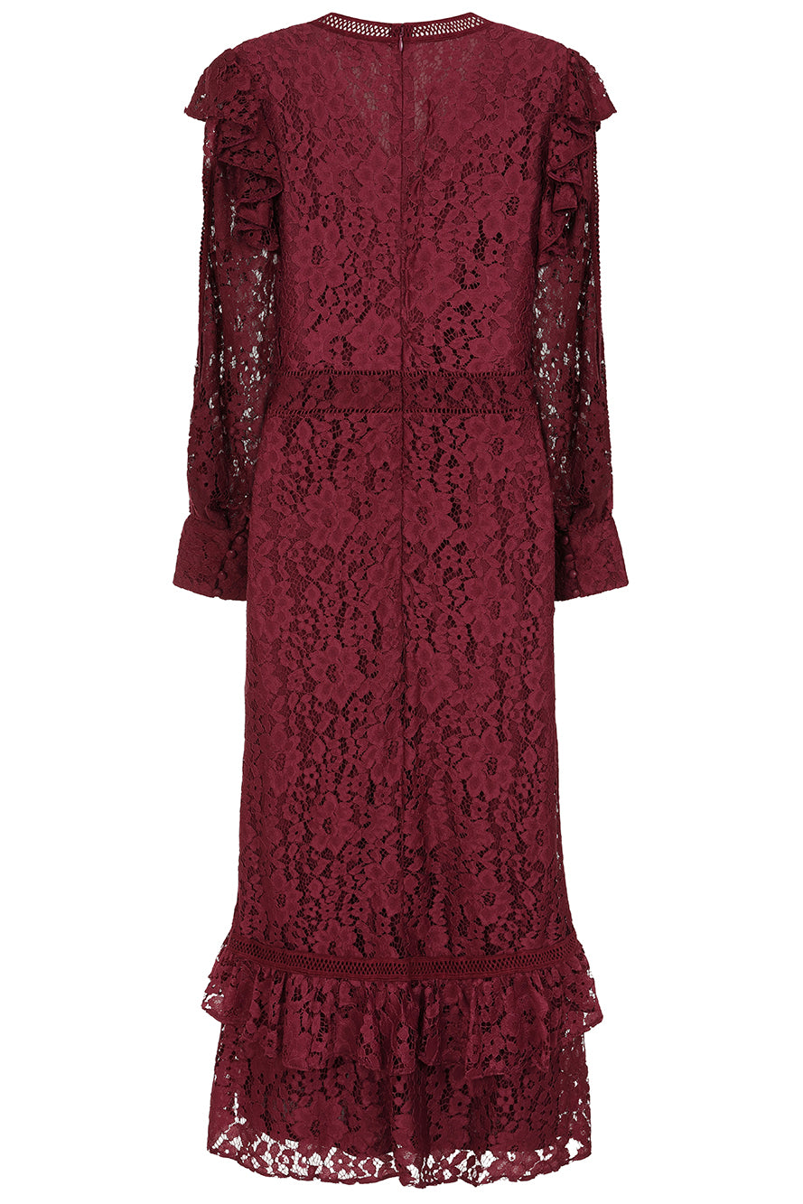 Moira Burgundy Lace Midaxi Dress Frock and Frill Moira Burgundy Lace Midaxi Dress Frock and Frill