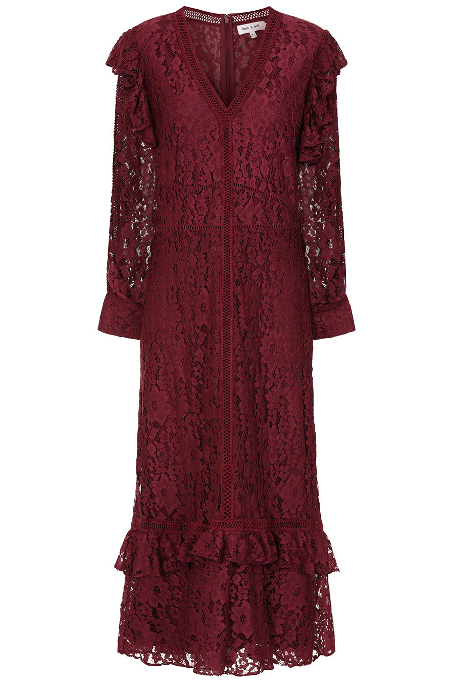 Moira Burgundy Lace Midaxi Dress Frock and Frill Moira Burgundy Lace Midaxi Dress Frock and Frill