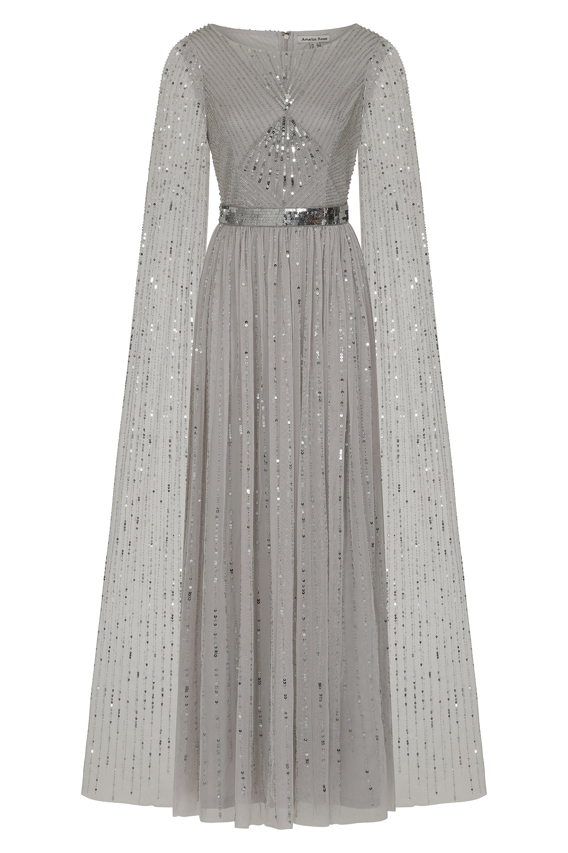 Morgan Grey Sequin Cape Sleeve Maxi Dress