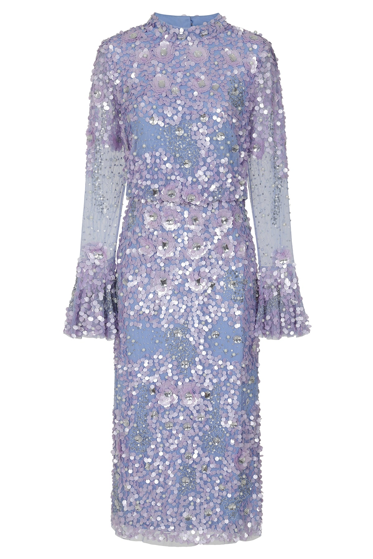 Myra Floral Embellished Midi Dress - Lilac Blue