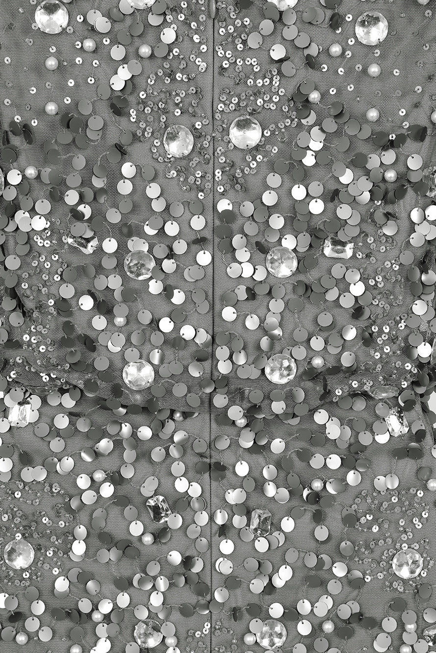 Myra Grey Floral Embellished Midi Dress