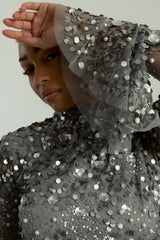 Myra Grey Floral Embellished Midi Dress