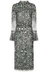 Myra Grey Floral Embellished Midi Dress