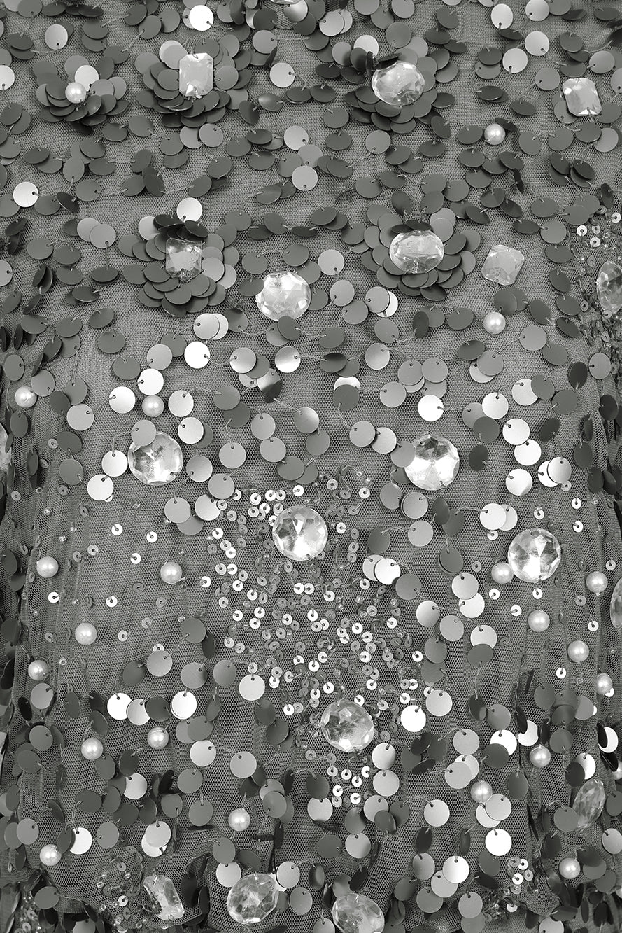 Myra Grey Floral Embellished Midi Dress