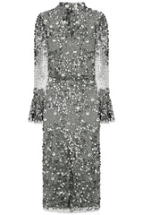 Myra Grey Floral Embellished Midi Dress