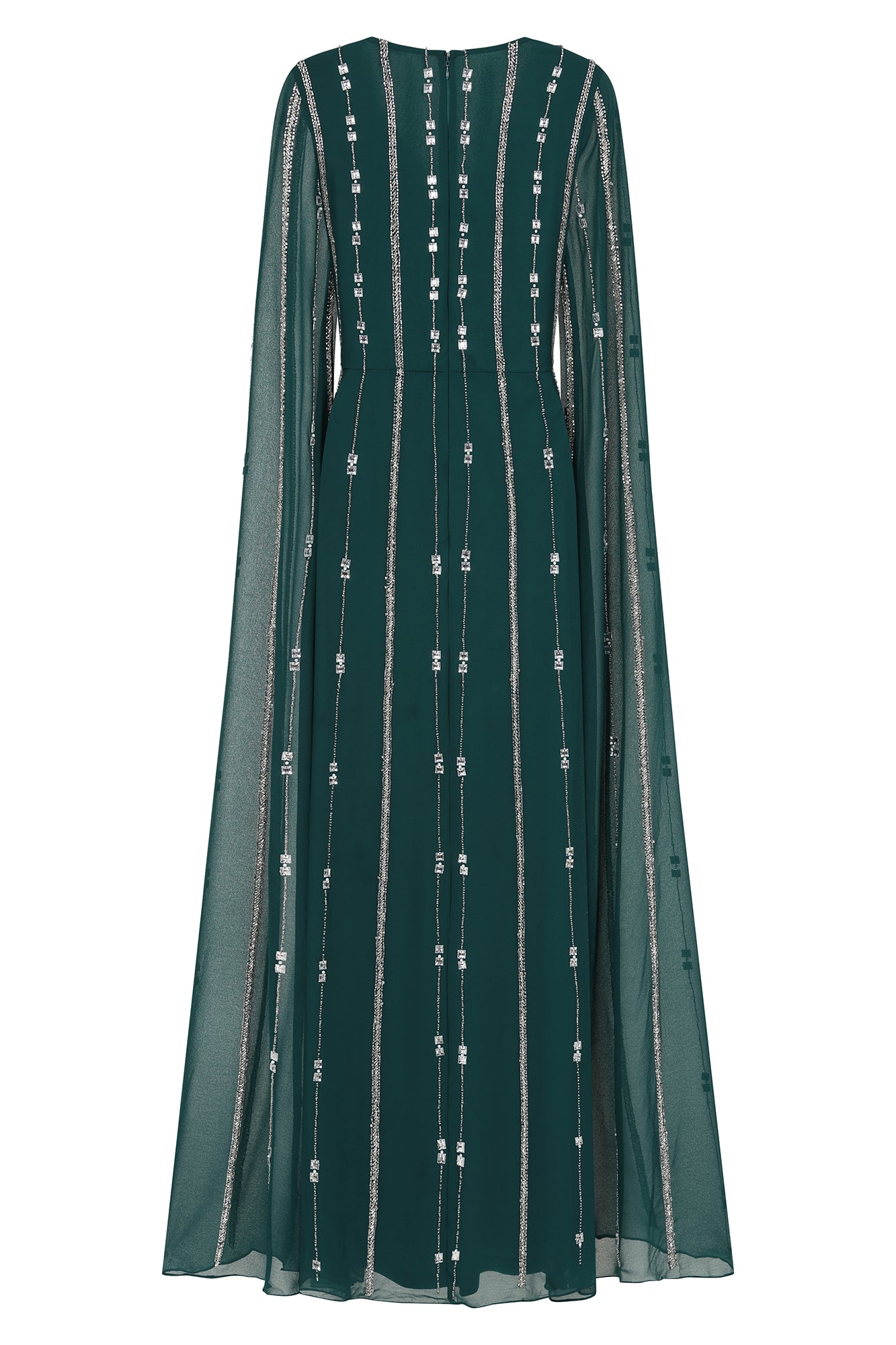 Myrtha Green Embellished Cape Sleeve Maxi Dress