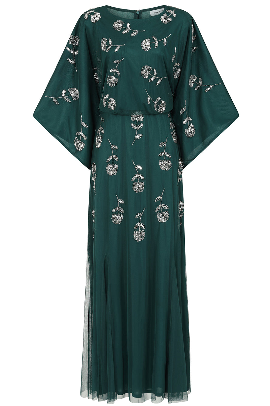 Naida Rainforest Green Embellished Maxi Dress