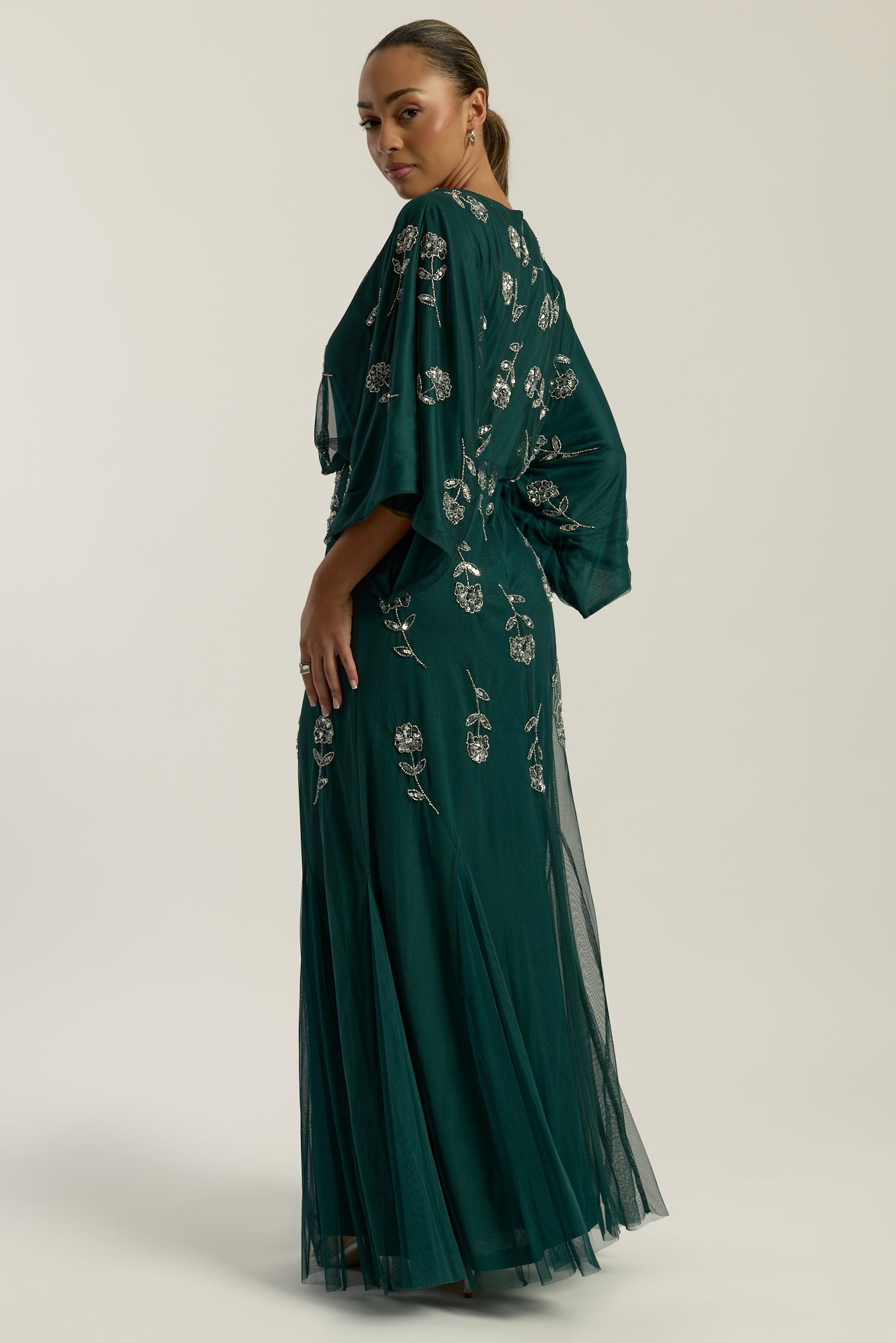 Naida Rainforest Green Embellished Maxi Dress
