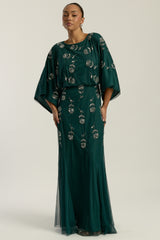 Naida Rainforest Green Embellished Maxi Dress