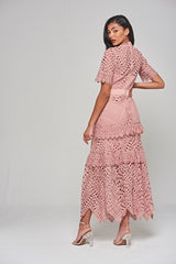 Narelle Crochet Lace Midaxi Dress - Rose Tan