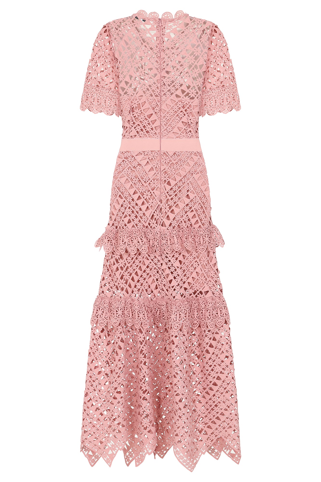 Maya Deluxe Damen Women's Midaxi Dress Ladies Floral Lace Round Neck Short Puff Sleeves Up Back A Line Wedding Guest Prom Occasion Kleid Pink 854636967