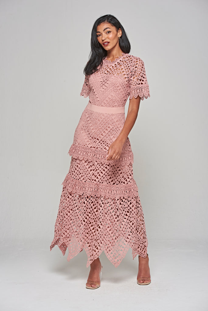 Narelle Crochet Lace Midaxi Dress - Rose Tan