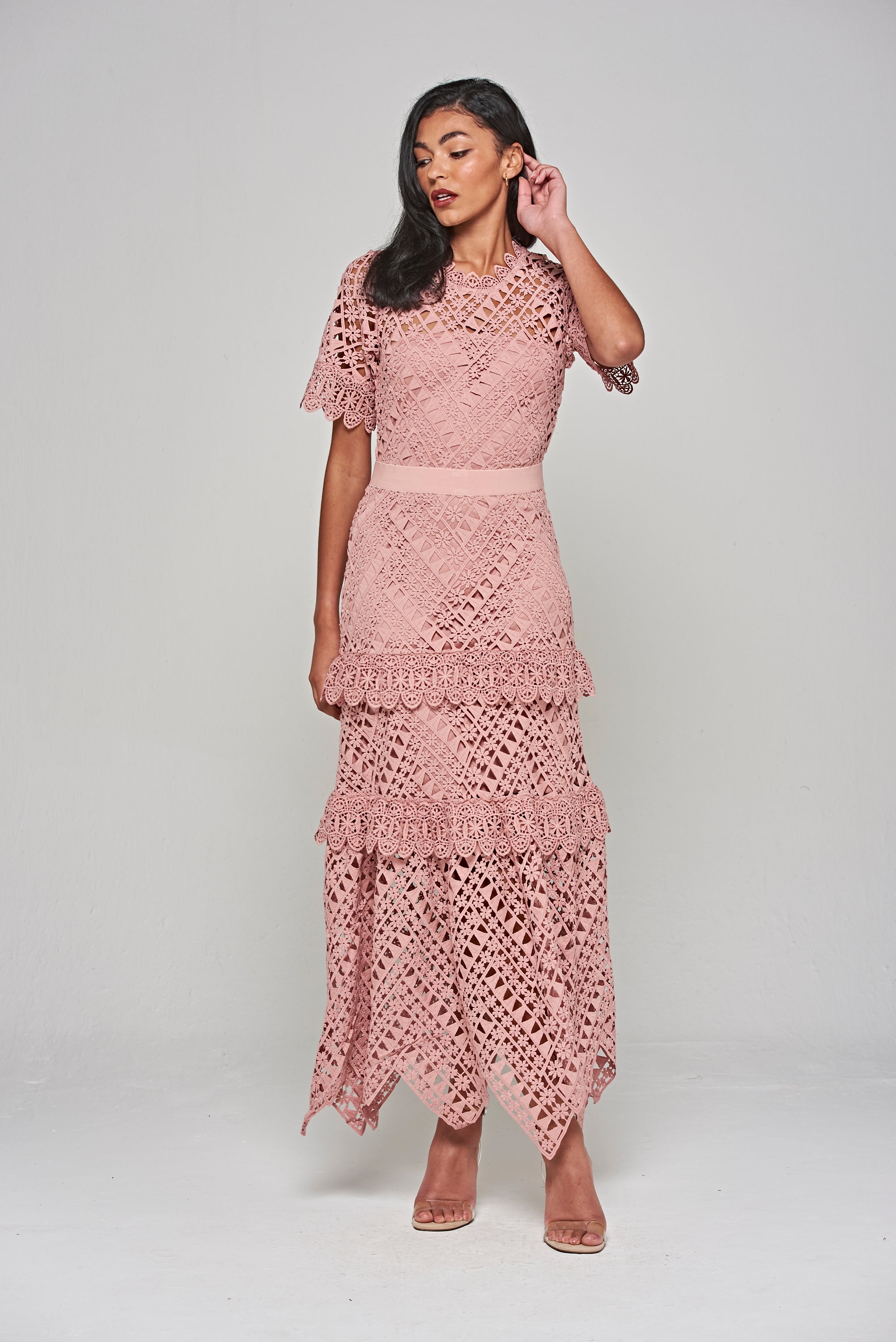 Narelle Crochet Lace Midaxi Dress - Rose Tan