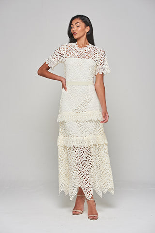Narelle Crochet Lace Midaxi Dress - Cream