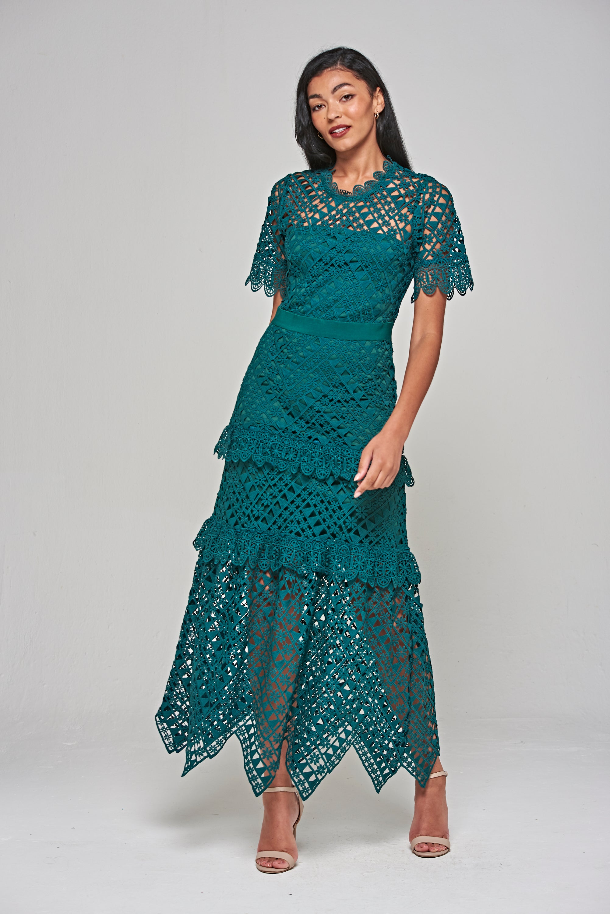 Narelle Crochet Lace Midaxi Dress - Alpine Green