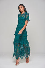 Narelle Crochet Lace Midaxi Dress - Alpine Green