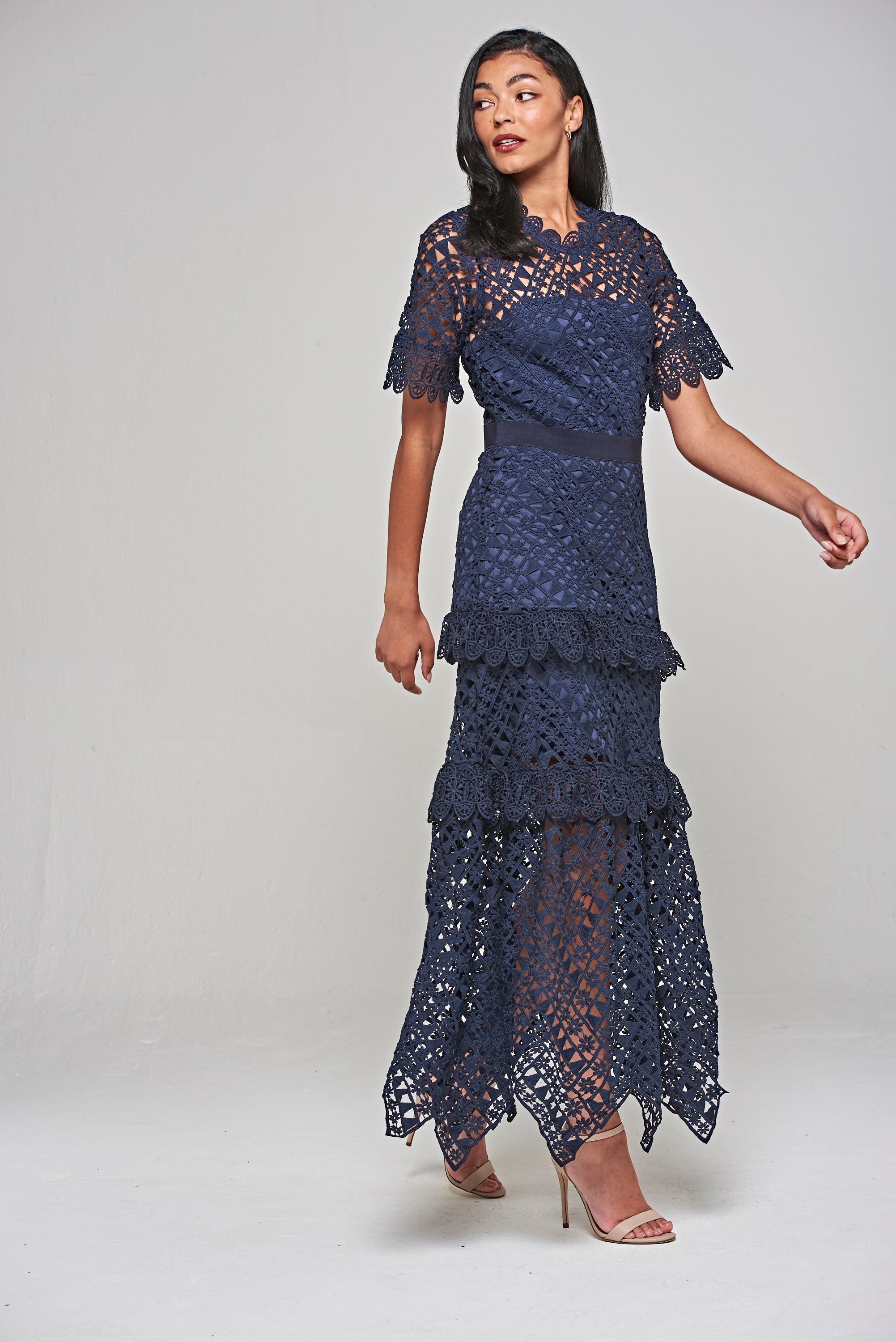Narelle Navy Crochet Lace Midaxi Dress – Frock and Frill