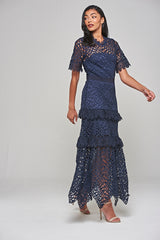 Narelle Crochet Lace Midaxi Dress - Navy