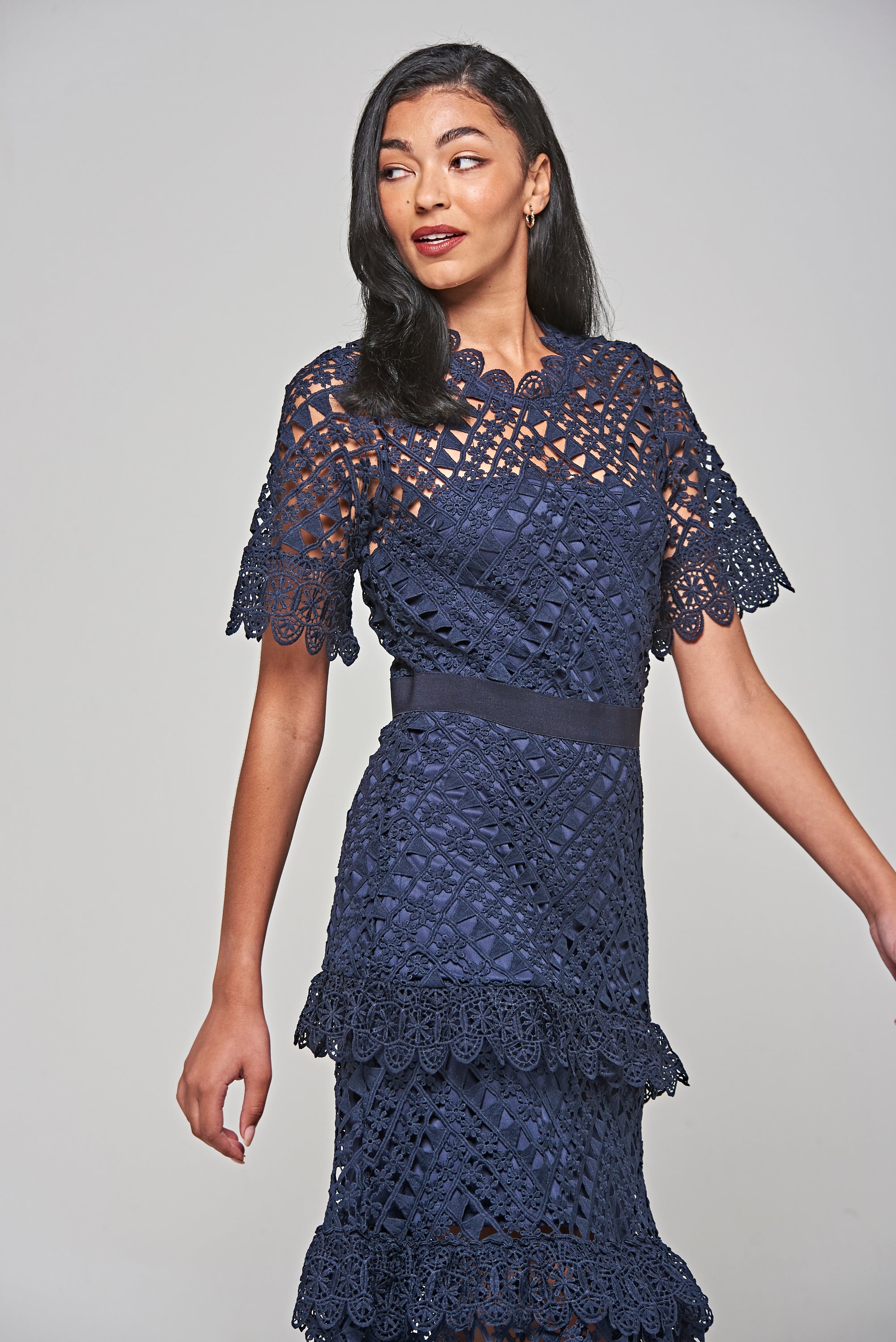 Narelle Crochet Lace Midaxi Dress - Navy