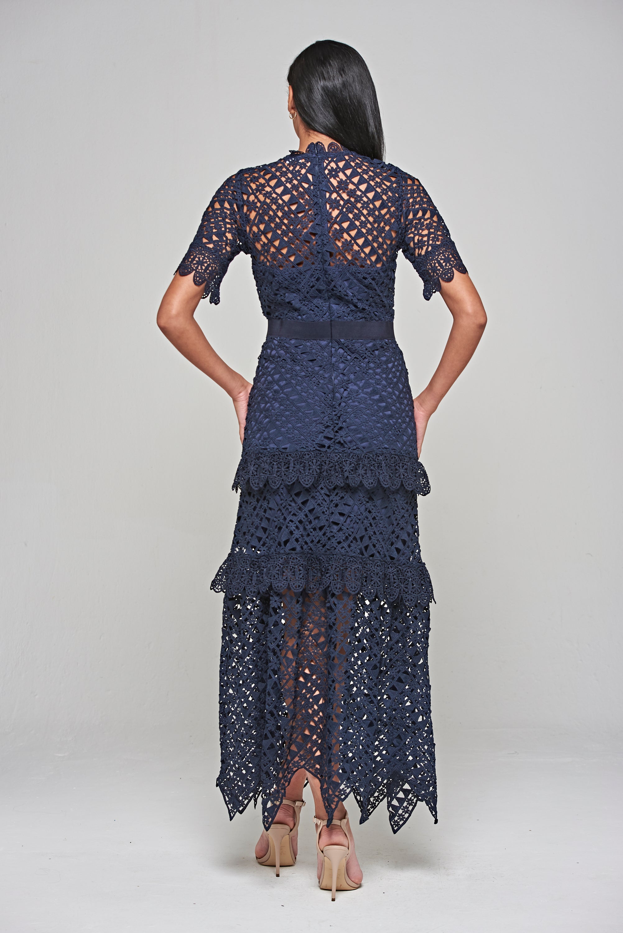 Narelle Navy Crochet Lace Midaxi Dress Frock and Frill Narelle Navy Crochet Lace Midaxi Dress Frock and Frill