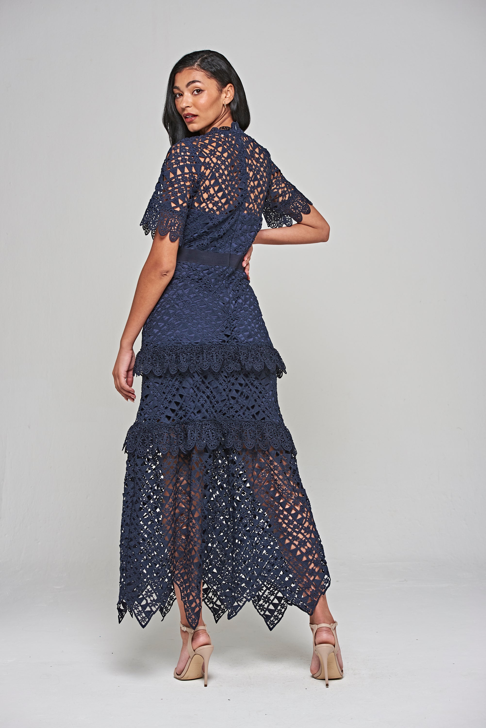 Narelle Navy Crochet Lace Midaxi Dress Frock and Frill Narelle Navy Crochet Lace Midaxi Dress Frock and Frill