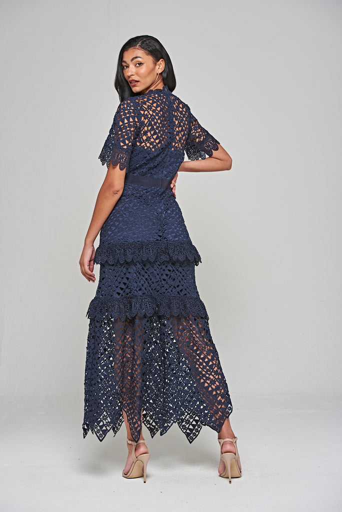 Narelle Crochet Lace Midaxi Dress - Navy