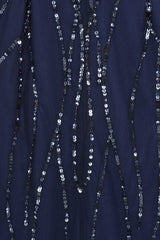 Natalia Navy Embellished One Shoulder Maxi Dress, floor-length sequined evening gown for bridesmaids, prom, and formal occasions