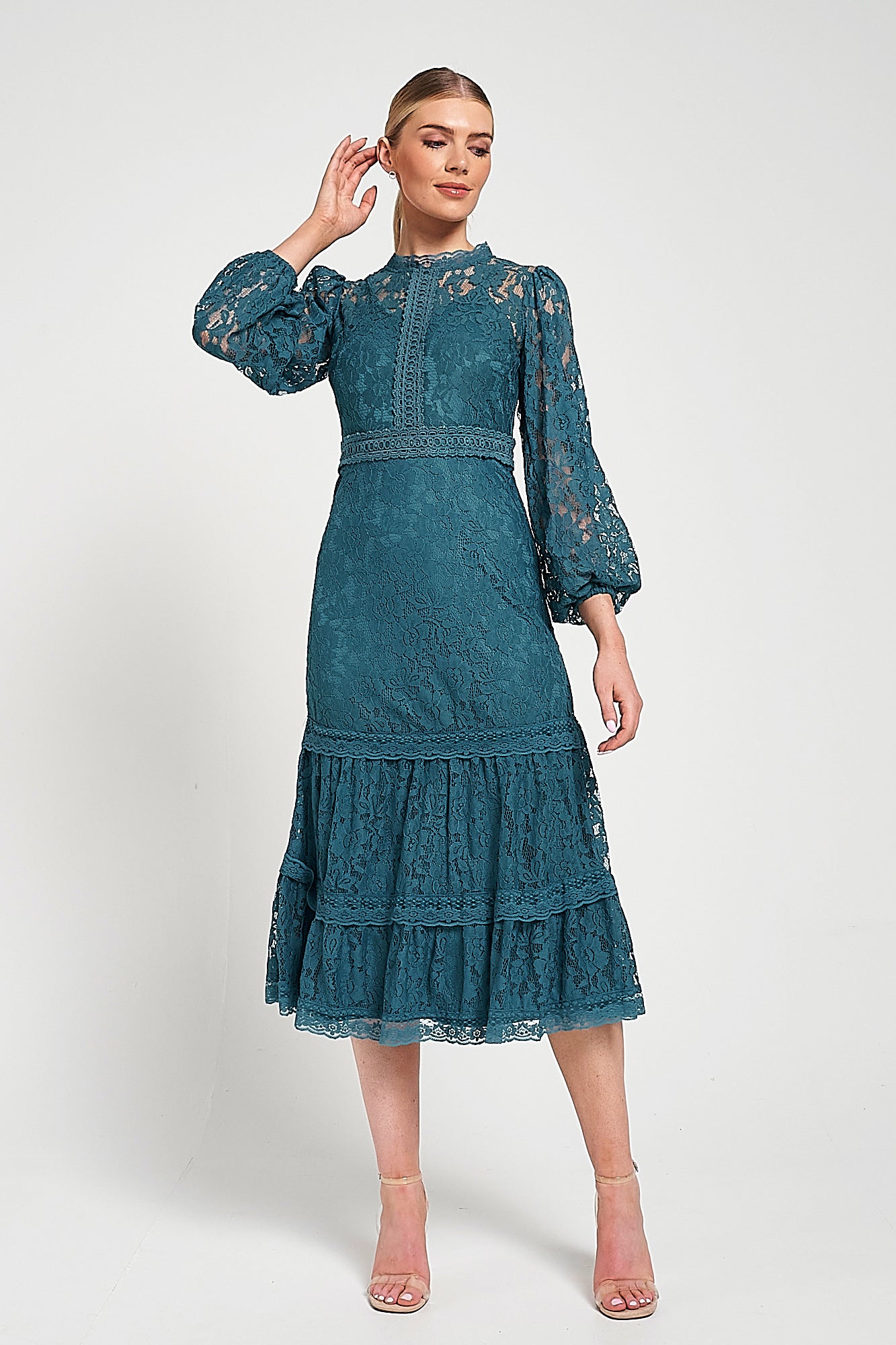 Nerine Teal Lace Midi Dress