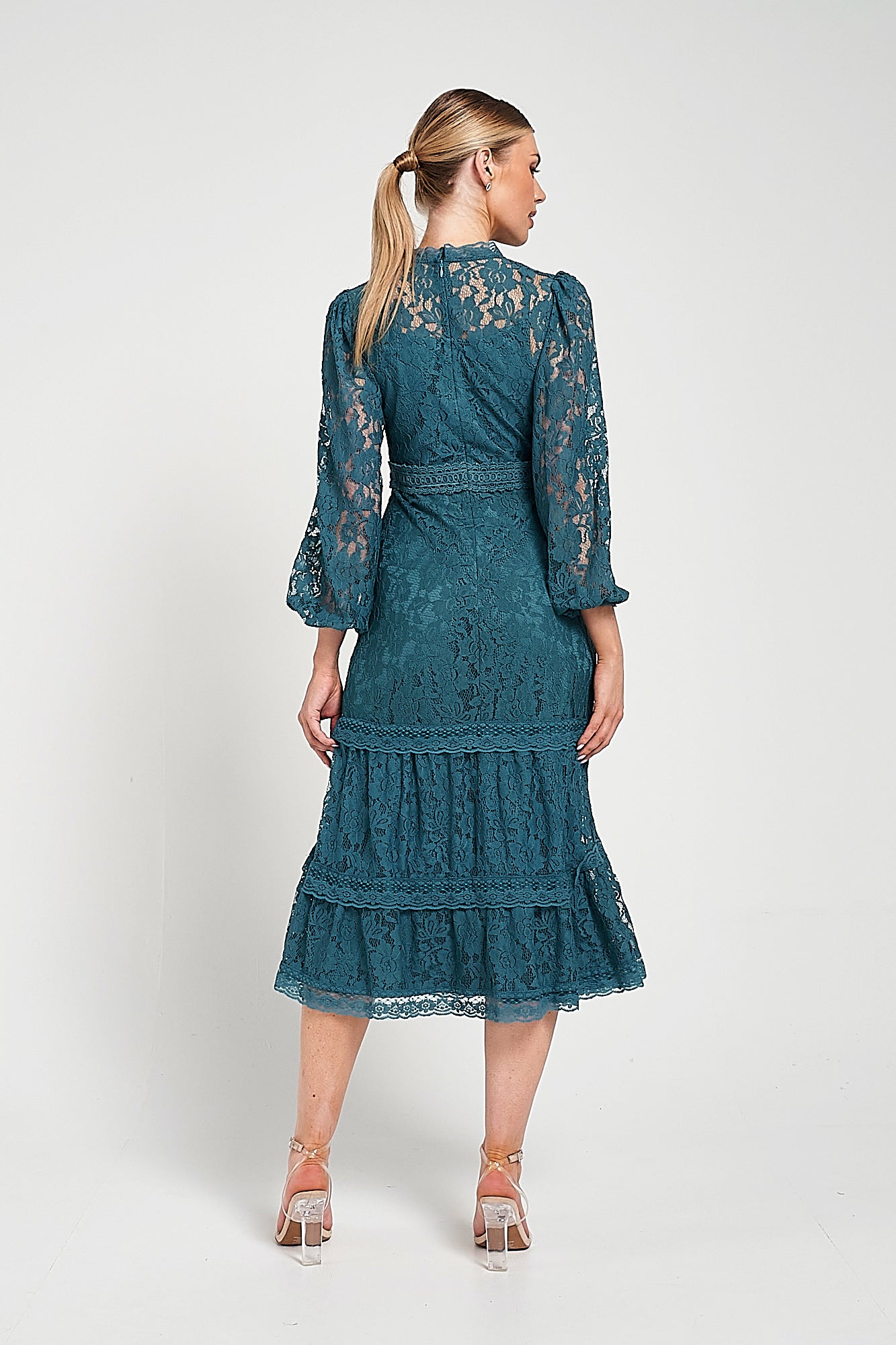 Nerine Teal Lace Midi Dress