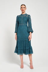 Nerine Teal Lace Midi Dress