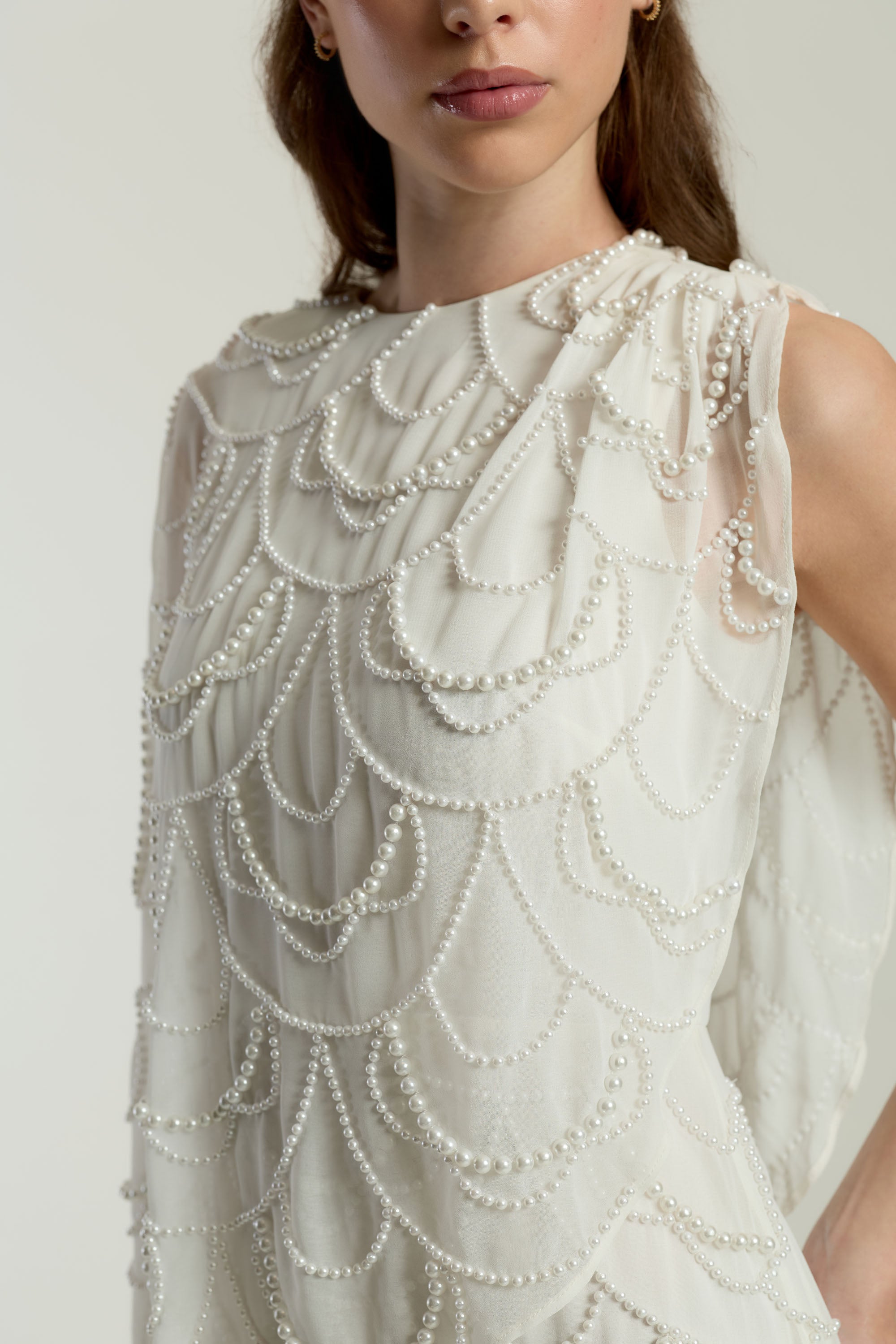 Neva White Embellished Asymmetric Cape Sleeve Midaxi Dress Frock and Frill Neva White Embellished Asymmetric Cape Sleeve Midaxi Dress Frock and Frill