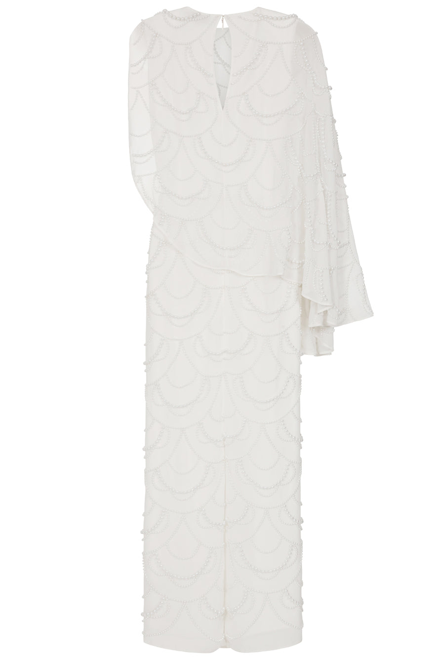 Neva White Embellished Asymmetric Cape Sleeve Midaxi Dress Frock and Frill Neva White Embellished Asymmetric Cape Sleeve Midaxi Dress Frock and Frill