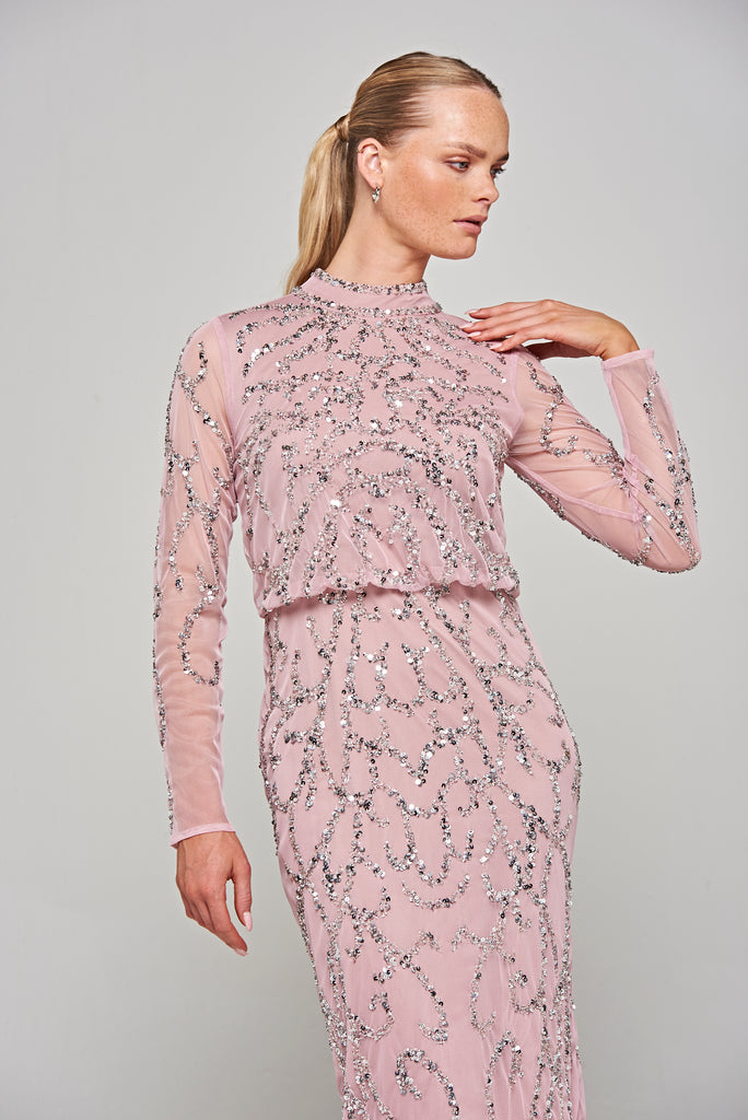 Nicola Sequin Midi Dress in Lilac