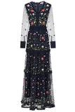 Nydia Navy Floral Embroidered Maxi Dress