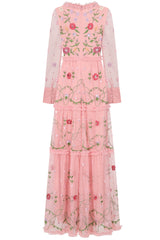 Nydia Pink Floral Embroidered Maxi Dress