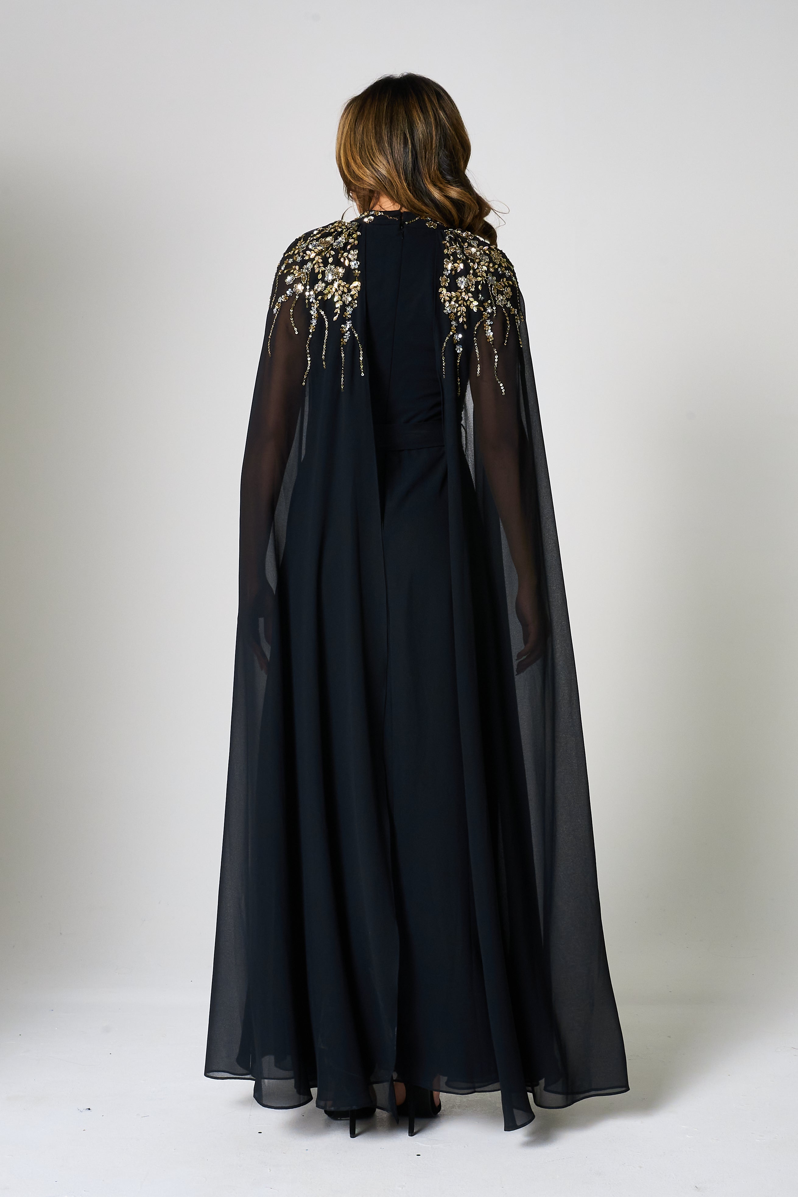 Octavia Black Embellished Cape Sleeve Maxi Dress Frock and Frill Octavia Black Embellished Cape Sleeve Maxi Dress Frock and Frill