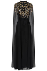 Octavia Black Embellished Cape Sleeve Maxi Dress