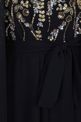 Octavia Black Embellished Cape Sleeve Maxi Dress