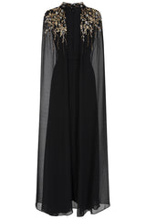 Octavia Black Embellished Cape Sleeve Maxi Dress
