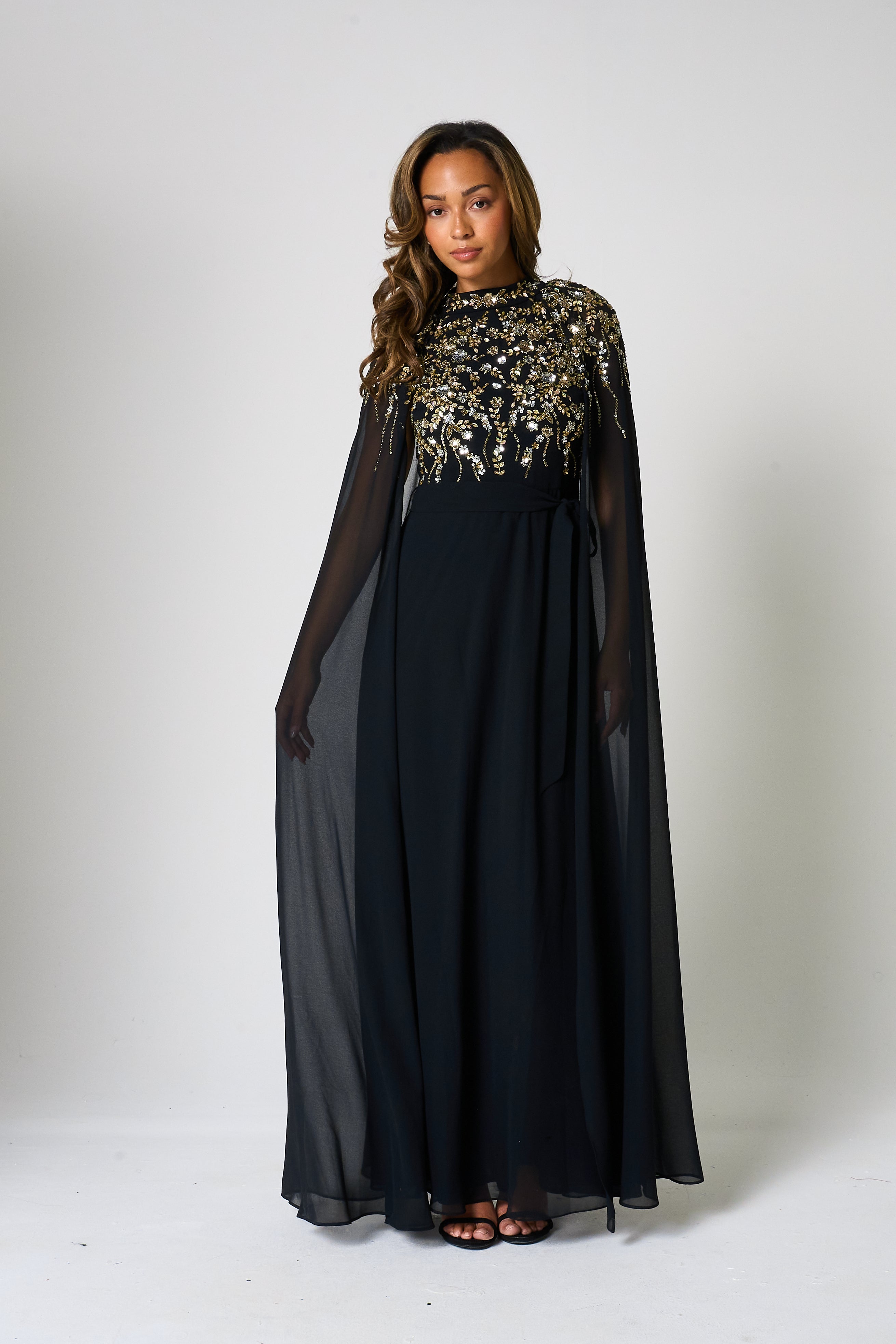 black dress with cape BLACK STRAPLESS BUSTIER VELVET GOWN WITH LONG CAPE | CULT MIA
