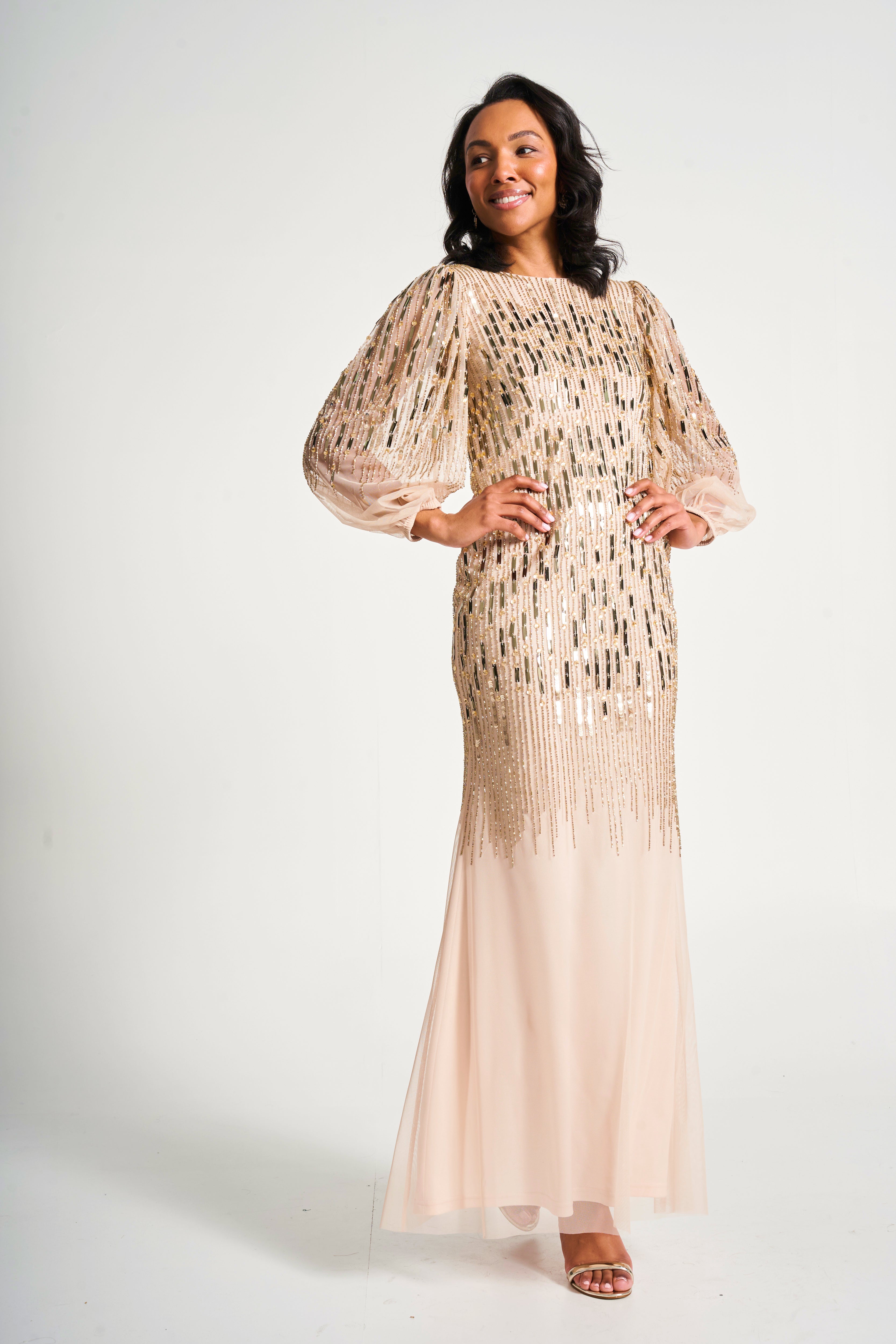 Odette Embellished Maxi Dress - Nude