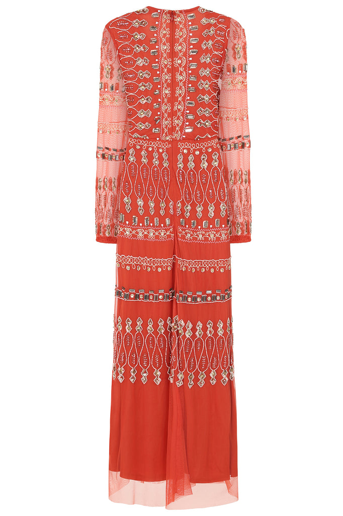 Ondine Deep Terracotta Embellished Maxi Dress
